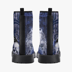 Gothic Skull and Raven Blue Lace Up Combat Boots  - Steampunk Blue Goth Boots (JPREG79a)