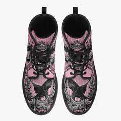 Gothic Raven Pink Lace Up Combat Boots - (JPREG59)