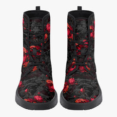 Red Roses and Writing Gothic Combat Boots - Goth Rose Festival Boots (JPREG44)