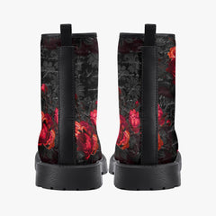 Red Roses and Writing Gothic Combat Boots - Goth Rose Festival Boots (JPREG44)