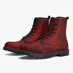 Red Gothic Grunge Lace Up Combat Boots - (JPREG95)