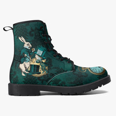 Alice In Wonderland Dark Green and Gold Lace Up Combat Boots (JPDGA1)