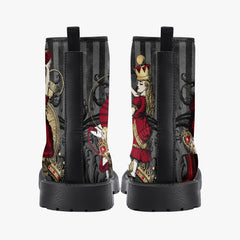 Alice in Wonderland Gothic Red and Gold Black Lace Up Combat Boots - Through the Looking Glass Gothic Boots (JPREG83)