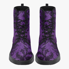 Purple Gothic Damask Pattern Combat Boots - Purple boots (JPREG40)
