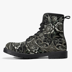 Black and Silver Filligree Roses Gothic Boots - (JPREGAISF)