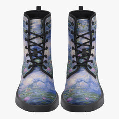 Monet Lilies lace up Combat Boots - Beautiful Blue Toned Monet Festival Art Boots (JPEL22)