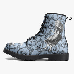 Blue Alice in Wonderland Mad Hatter Tea Party Combat Boots (JPREGMHT2)