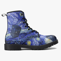 Van Gogh and the Doctor lace up Combat Boots - Starry Night Tardis Boots (JPREG34)