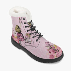 Alice in Wonderland Pink Faux Fur Winter Boots - Mad Hatter Tea Party Fun Boots (JPFUR1)