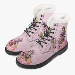 Alice in Wonderland Pink Faux Fur Winter Boots - Mad Hatter Tea Party Fun Boots (JPFUR1)