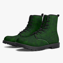Green Gothic Ivy Lace Up Combat Boots - Dark Green Vines Combat Boots (JPREGIVY)