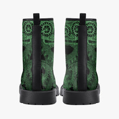 Steampunk Clockwork Gears Green Combat Boots - Vegan Leather Gothic Steampunk Boots - Dark Green Steampunk Boots (JPREG86)