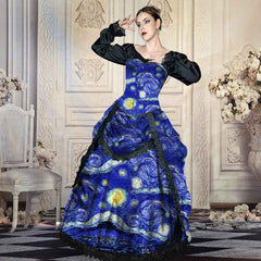 Van Gogh Starry Night Corset and Bustle Gown - Made to Measure, Plus Size Friendly