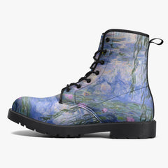 Monet Lilies lace up Combat Boots - Beautiful Blue Toned Monet Festival Art Boots (JPEL22)