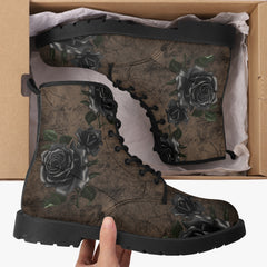 Black Rose Gothic Steampunk Combat Boots (JPREGBR1)