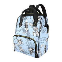 BLUE ALICE in Wonderland QUOTES Large Backpack Style Nappy/Diaper Bag