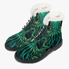 Cthulhu Victorian Horror Combat Boots - HP Lovecraft Sea Monster Green Boots (JPREGFHP)