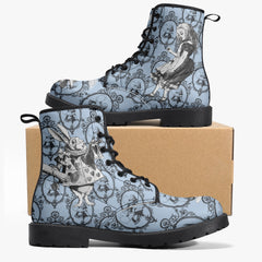 Blue Alice in Wonderland Mad Hatter Tea Party Combat Boots (JPREGMHT2)