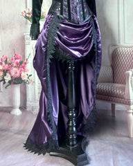 Amethyst Satin Victorian Bustle Skirt - Steampunk Bustle Skirt - Hi Lo Steampunk Cosplay Skirt