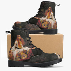 Waterhouse - Lady of Shalott Lace Up Combat Boots - Pre Raphaelite Brotherhood Unique Art Boots (JPREG91)