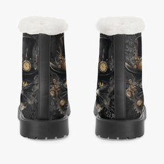 Steampunk Cat Faux Fur Combat Boots - Steamcat with Top Hat and Goggles (JPFBC)
