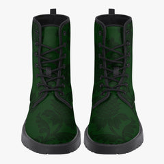 Dark Bottle Green Damask Pattern Lace Up Combat Boots - Green Boots (JPREG38)