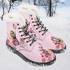 Alice in Wonderland Pink Faux Fur Winter Boots - Mad Hatter Tea Party Fun Boots (JPFUR1)