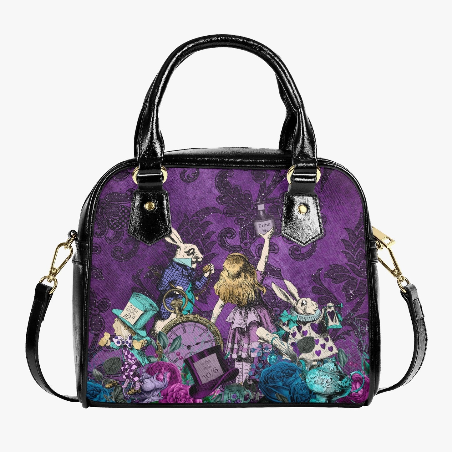 Alice in Wonderland Gothic Purple Handbag - Vegan Leather Alice in Wonderland Bag - Through the Looking Glass Gift (JPHB94R)