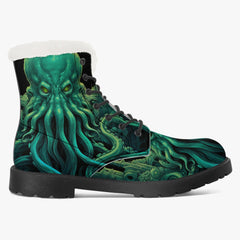 Cthulhu Victorian Horror Combat Boots - HP Lovecraft Sea Monster Green Boots (JPREGFHP)