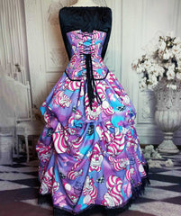 The Enchanting Cheshire Cat Corset Gown - Victorian Madness in Pink and Purple