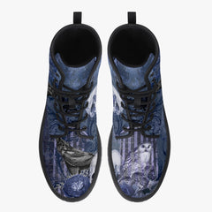 Gothic Skull and Raven Blue Lace Up Combat Boots  - Steampunk Blue Goth Boots (JPREG79a)