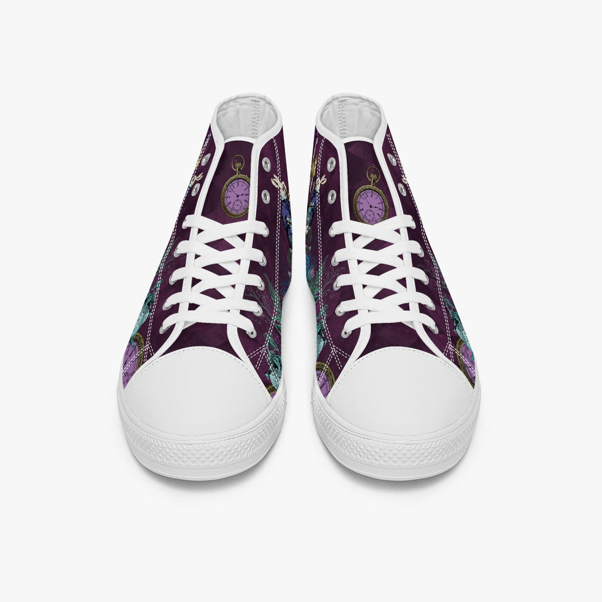 Alice in Wonderland Gothic high top womens sneakers  - The White Rabbit and Alice Pastel Goth sneakers (JPREG52)