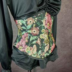 Black Floral Tapestry Lilly Underbust Corset - Plus Size Friendly - Handmade in Australia