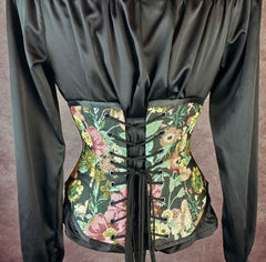 Black Floral Tapestry Lilly Underbust Corset - Plus Size Friendly - Handmade in Australia