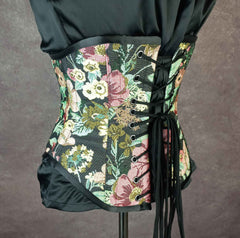 Black Floral Tapestry Lilly Underbust Corset - Plus Size Friendly - Handmade in Australia