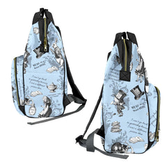 BLUE ALICE in Wonderland QUOTES Large Backpack Style Nappy/Diaper Bag
