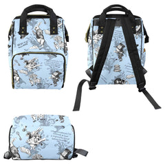 BLUE ALICE in Wonderland QUOTES Large Backpack Style Nappy/Diaper Bag