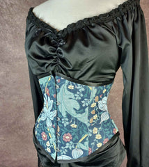 Blue Floral Tapestry Lilly Underbust Corset - Plus Size Friendly - Handmade in Australia