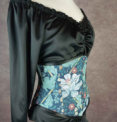 Blue Floral Tapestry Lilly Underbust Corset - Plus Size Friendly - Handmade in Australia