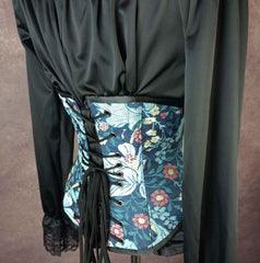 Blue Floral Tapestry Lilly Underbust Corset - Plus Size Friendly - Handmade in Australia
