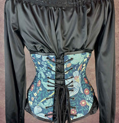 Blue Floral Tapestry Lilly Underbust Corset - Plus Size Friendly - Handmade in Australia