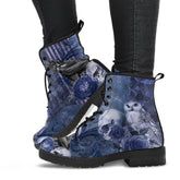 Gothic Skull and Raven Blue Lace Up Combat Boots - Steampunk Blue Goth Boots (JPREG79a)