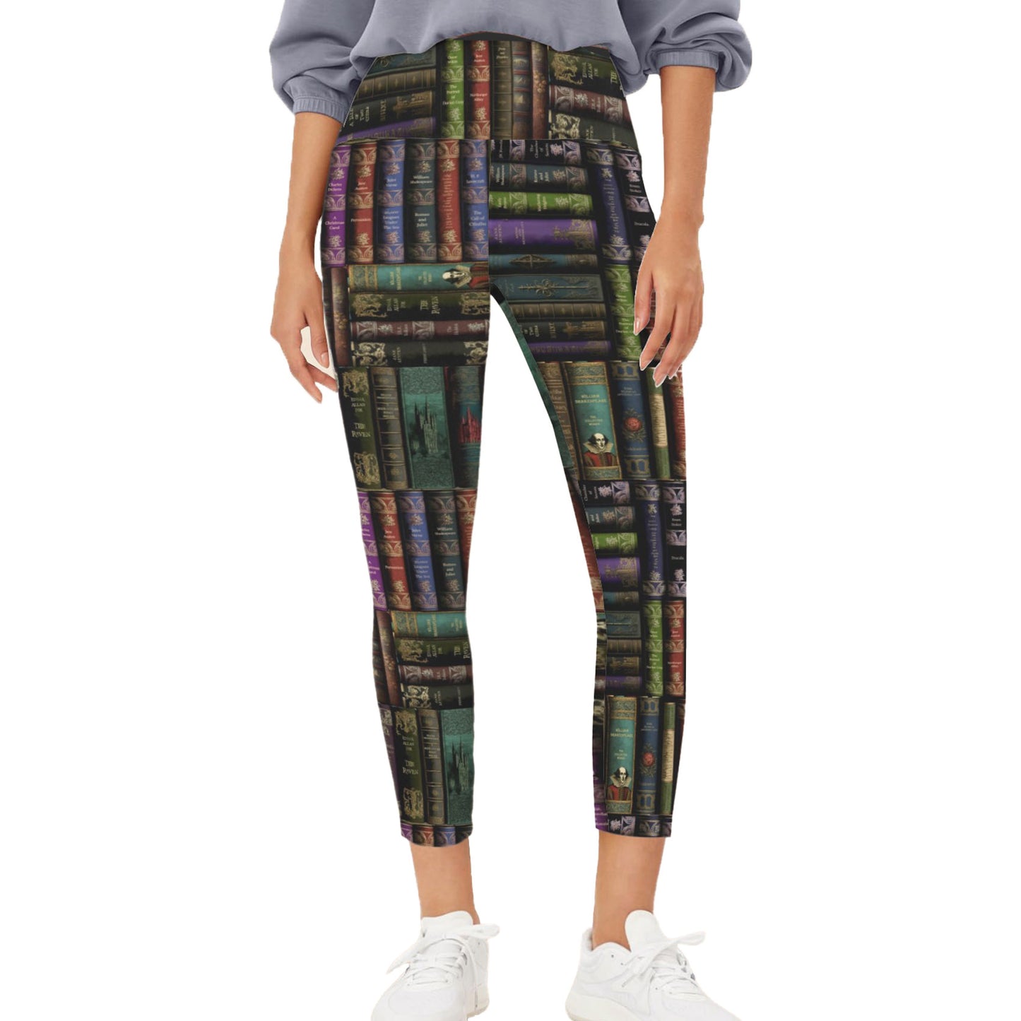 Vintage Library Books Leggings - Book Week Costume - High Waisted Yoga Leggings with Pockets