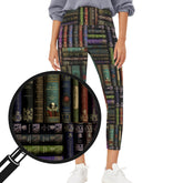 Vintage Library Books Leggings - Book Week Costume - High Waisted Yoga Leggings with Pockets