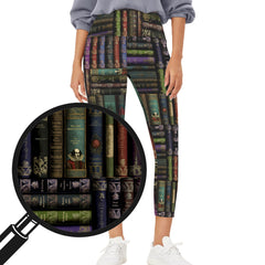 Vintage Library Books Leggings - Book Week Costume - High Waisted Yoga Leggings with Pockets