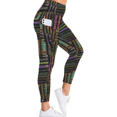 Vintage Library Books Leggings - Book Week Costume - High Waisted Yoga Leggings with Pockets