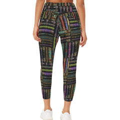 Vintage Library Books Leggings - Book Week Costume - High Waisted Yoga Leggings with Pockets