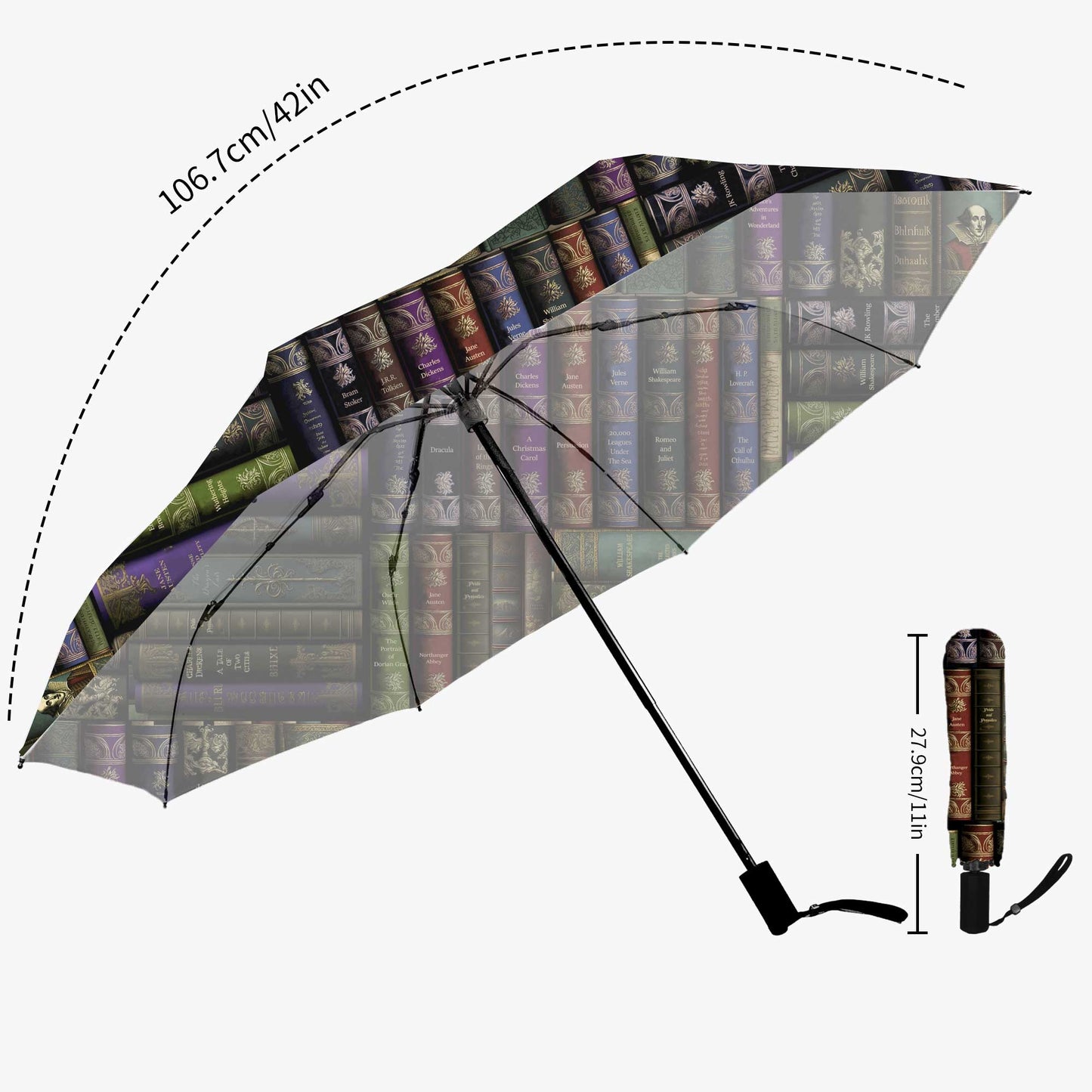 Vintage Library Books Custom Printed Automatic Umbrella