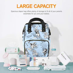 BLUE ALICE in Wonderland QUOTES Large Backpack Style Nappy/Diaper Bag