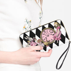 Alice In Wonderland Clutch Purse Wallet - Alice Falling Down the Rabbithole Pink and Gold (JPZWP1)
